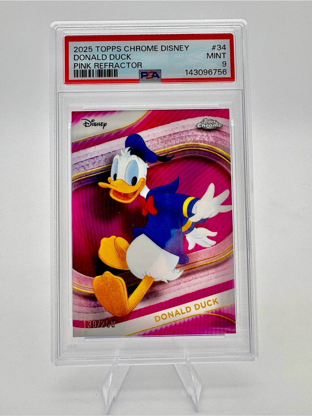 2025 Topps Chrome Disney Donald Duck #34 Pink Refractor 139/250 ***PSA 9***